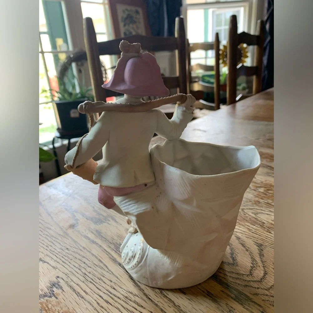 Vintage Colonial Man Spill Vase Pinks Floral Gold Trim Coquette Romantic